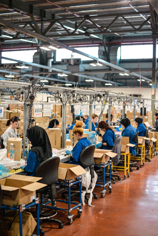 Women working on SodaSteam devices at the SodaStream factory in Israel. Shot during press trip to SodaStream factory in 2019.